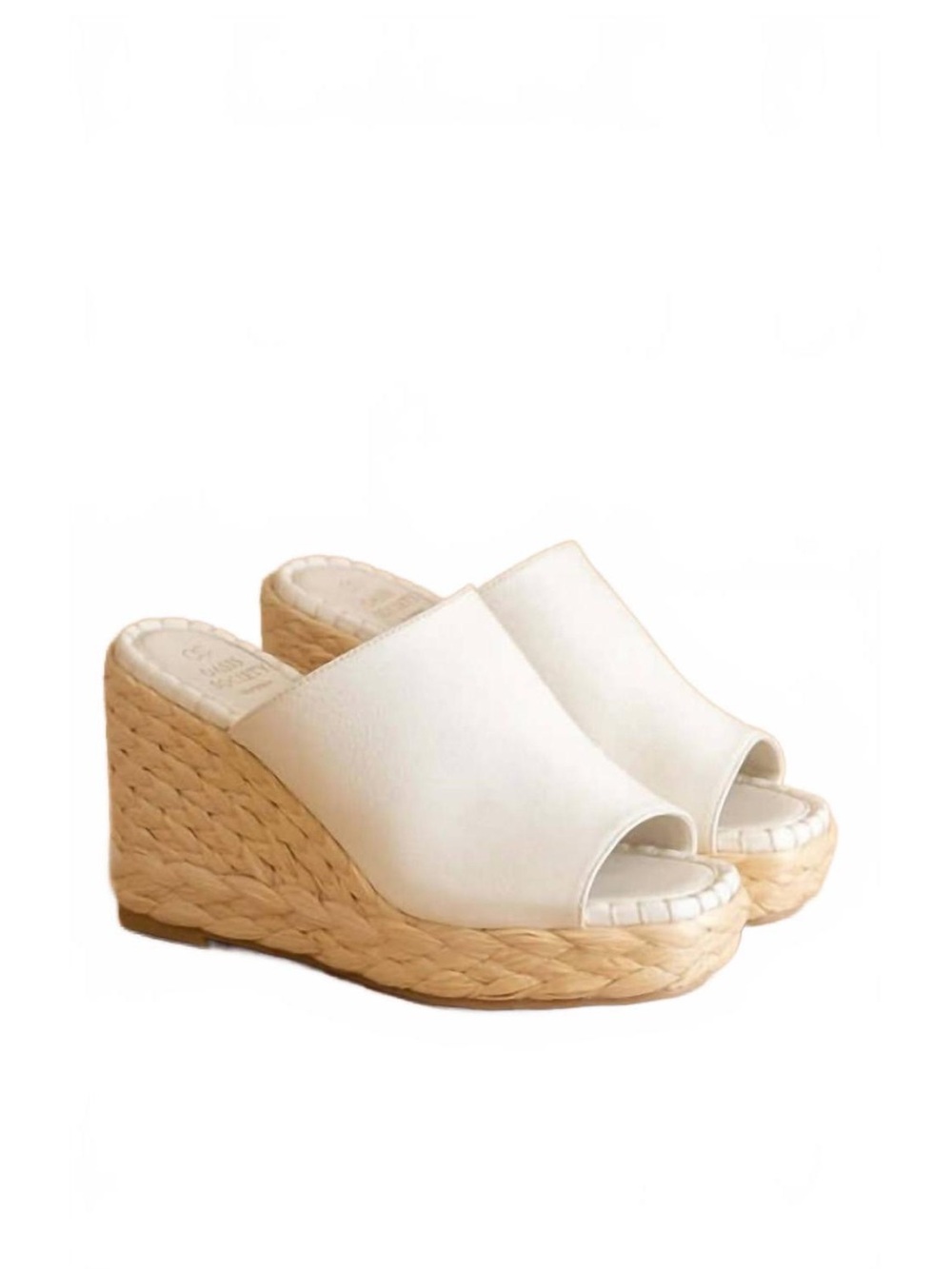 Open-Toe White Espadrille Wedge Mules